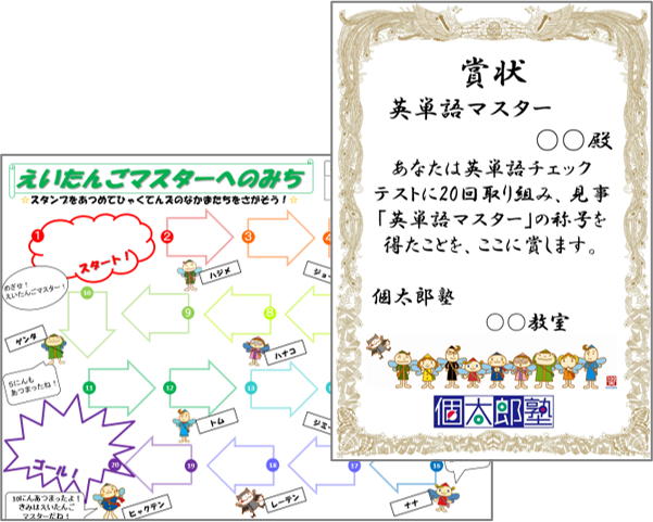 英語学習教材と英単語マスター賞状
